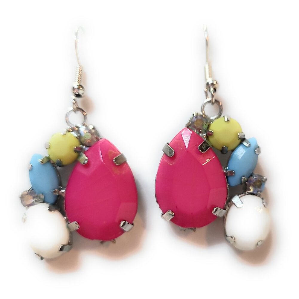 Hot Pink Drop Earrings with Multi-color Accents